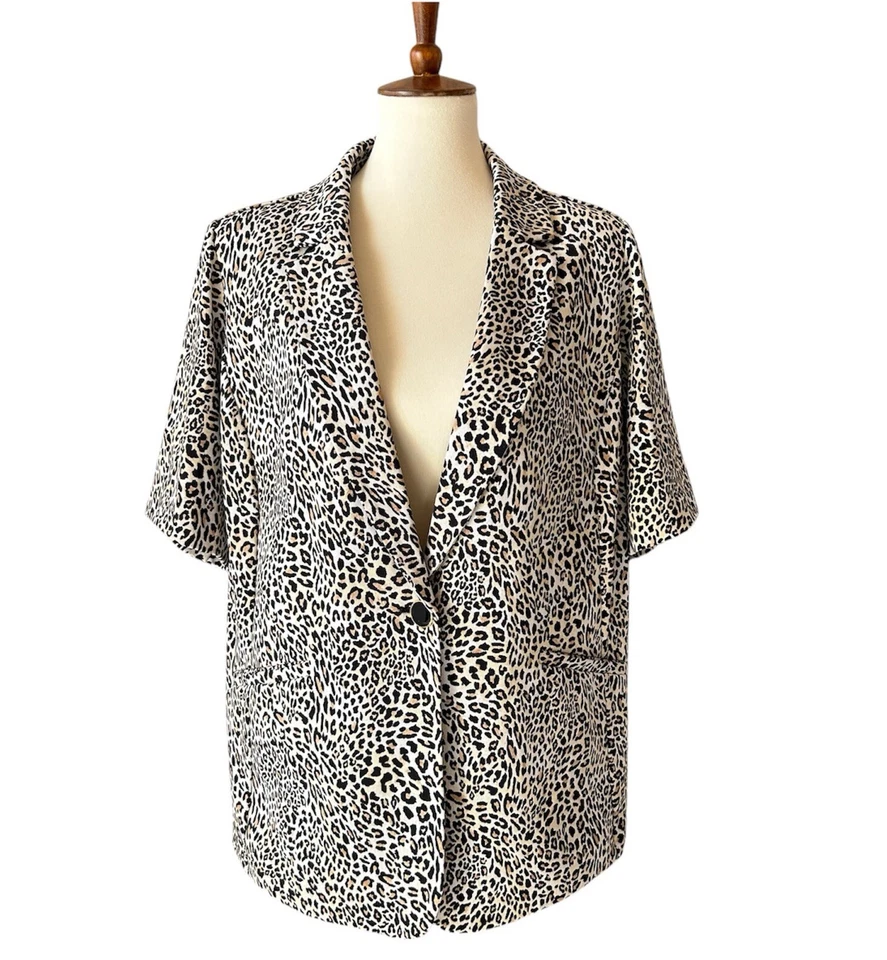 Susan Graver Leopard Print Jacket Blazer Women's 1XL Office Wear Travel Layering - Image 1 of 4