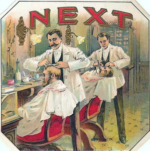 T-SHIRT BARBER SHOP antik Zigarrenbox Etikett SMALL-XXXLARGE (F) - Bild 1 von 1