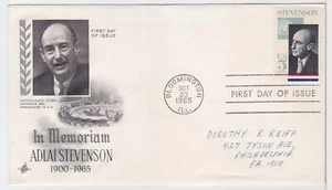 TurtlesTradingPost- Adlai Stevenson #1275- 1965- FDC Artcraft Cachet - Picture 1 of 1