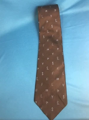 Corbata de cuello vintage Pierre Cardin 54L marrón azul moneda símbolos bancarios para hombre Foto 1 de 4