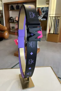 NWT MCM Men Purple Color M Logo Buckle Reversible Leather Belt One Size $365 - Picture 1 of 5