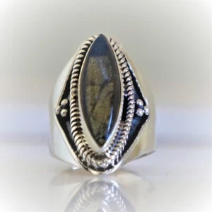 LABRADORITE NATURAL GEMSTONE 925 STERLING SILVER HANDMADE JEWELRY RING 3 TO 12 - Picture 1 of 8