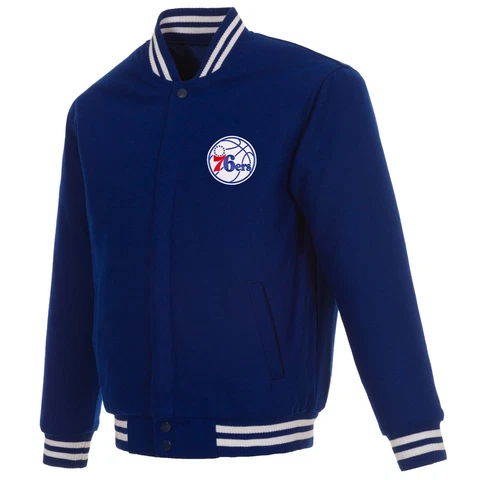 NBA Philadelphia 76ers  JH Design Wool Reversible Jacket  2 Front Patches Logo Cover