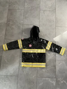 Western Chief Fire Fighter Rain Coat Size 5/6 Hood Lined Black Hi-Vis Polyethlen - Picture 1 of 9