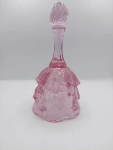 Fenton Light Pink Glass Temple Bell Embossed Floral Bell - Picture 1 of 4