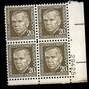 Scott #1289 George C. Marshall Plate Block of 4 stamps - MNH P#29425 LR - Picture 1 of 1