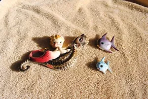 Vintage Lefton Mermaid Riding Seahorse and 2 fish Set Rare - Picture 1 of 6