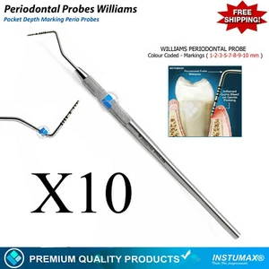 Periodontal Probe Williams Dental Teeth Depth Measuring Marking Probes Set of 10 - Picture 1 of 2
