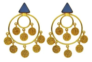 Nuevos pendientes de aro chapados en oro de 18 quilates con detalle multifacético azul calcedonia - Imagen 1 de 3