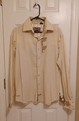 English Laundry Christopher Wicks Ivory Men's Shirt Large Poet Style Embroidered - Image 1 of 4