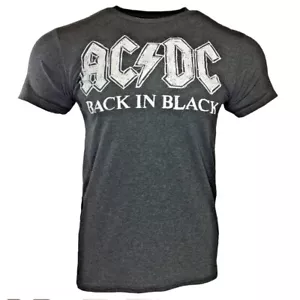 AC DC Mens Tee T Shirt -BACK IN BLACK -Tour Rock Band Music Vintage Gray -NEW - Picture 1 of 3