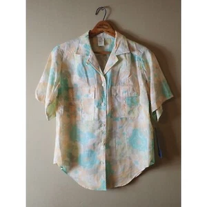 Paris Station Pastel Blouse Button Front Floral 80s Vintage NWT Size 10 - Picture 1 of 8