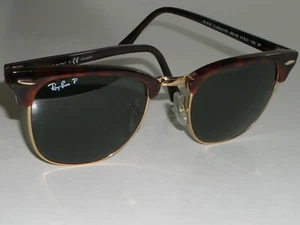 51[]21 145 RAY BAN RB3016 990/58 TORTOISE/GOLD POLARIZED CLUBMASTER SUNGLASSES - Picture 1 of 10