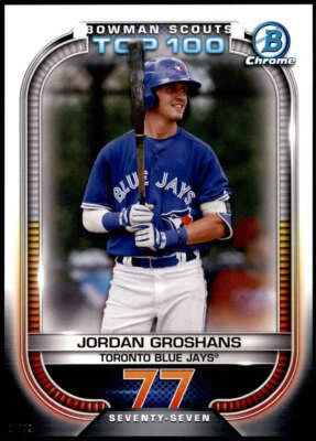 Jordan Groshans 2021 Bowman 5x7 Scout's Top 100 #BTP-77 /49 Blue Jays - Image 1 of 2