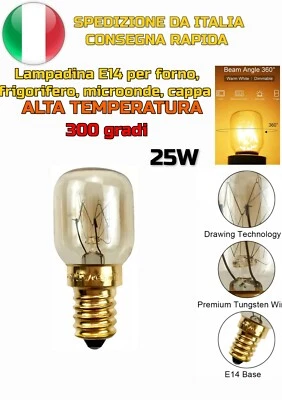 LAMPADINA LAMPADA PER FRIGORIFERO FRIGO CONGELATORE CAPPA 25W 220V BIANCO CALDO  - Immagine 1 di 4