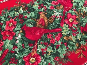 Red cardinals on green leaves on red, trim, liner on the back 38.5 x15.5 - Picture 1 of 6