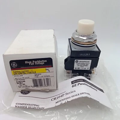 NEW GENERAL ELECTRIC CR104PBL11W1L2 WHITE LED 120V ILLUM. PUSHBUTTON 1-NO/1N-C - Image 1 of 4