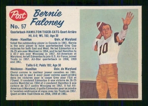 BERNIE FALONEY 1962 POST CFL 1962 NO 57 EXCOMO NUEVO + 25539 - Imagen 1 de 2