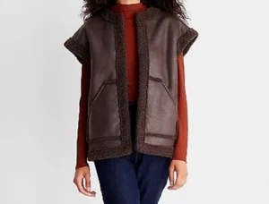 Women Brown B3 Bomber Shearling Lined Fur Leather Vest RAF Aviator Leather Coat - Picture 1 of 2