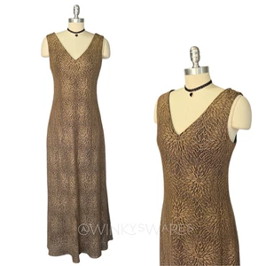Vintage 90s Gold Crochet Maxi Dress Size M L Ethereal Lurex Grunge Glam Formal - Picture 1 of 10