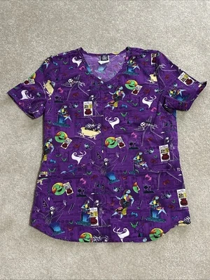 Blusa Médica Para Mujer Disney Pesadilla Antes de Navidad Skellington Cuello en V - S Foto 1 de 4