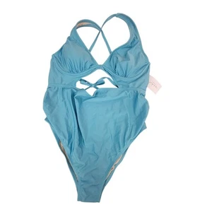 Shiny Cutout One Piece Maternity Swimsuit large blue Isabel Maternity - Picture 1 of 7