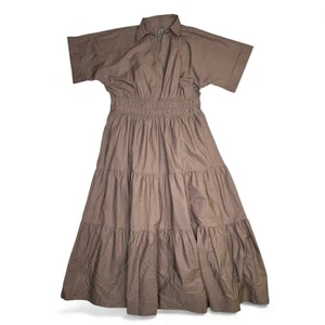 Nuevo Sin etiquetas - Vestido Camisa Anthropologie Maxi Cintura Calada en Niveles Marrón 1X - Imagen 1 de 8