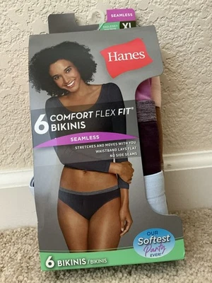 Hanes Comfort Flex Fit Bikini Womens L/XL Seamless Underwear 6 Pack Soft Stretch - Image 1 of 4