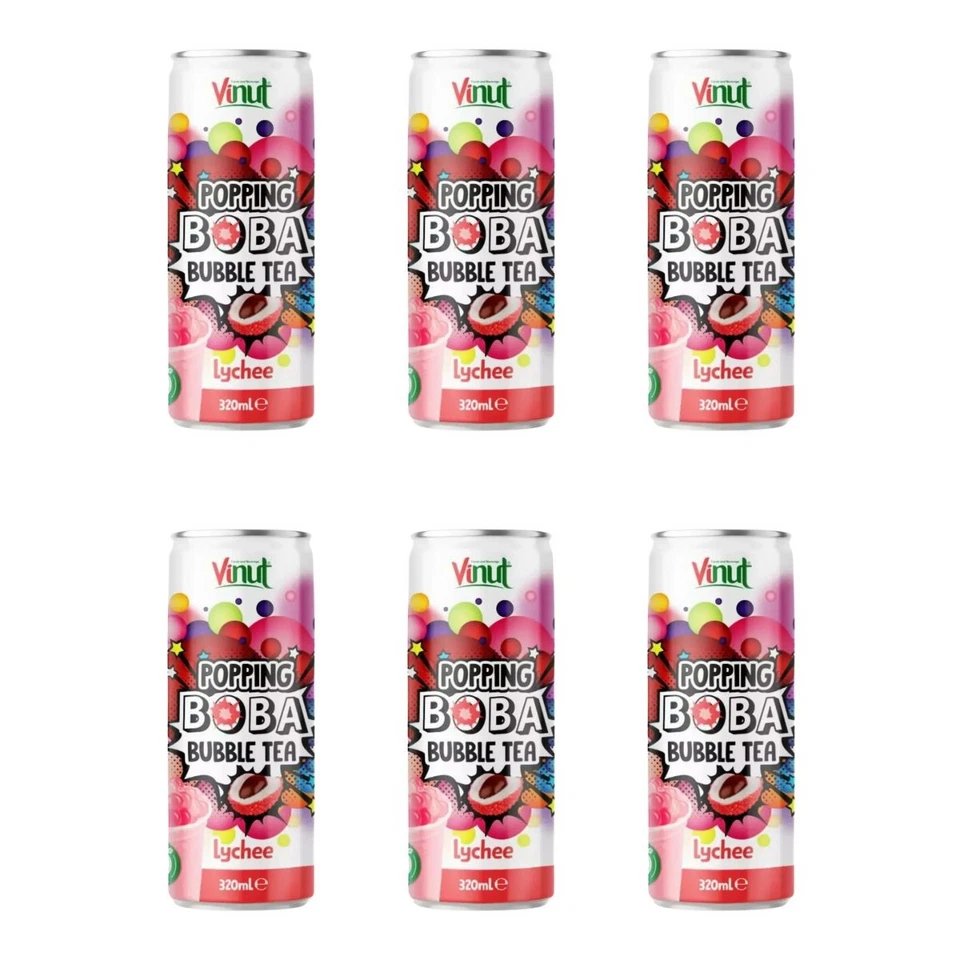 Vinut Popping Boba Bubble Tea Drink Lychee Kultgetränk 320ml 6er Pack - Bild 1 von 1