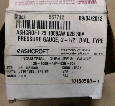 ASHCROFT DURALIFE GAUGE 25-1009-AW-02B-30# 2-1/2'' C7 - Image 1 of 4