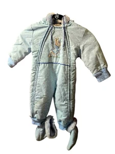 Beatrix Potter Bunny Snowsuit 12M Blue Hooded Faux Fur Baby Winter Bunting - Picture 1 of 4
