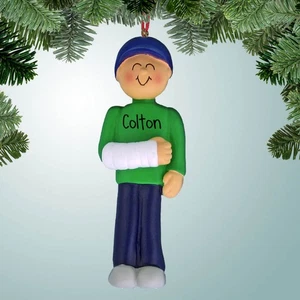 Male with Broken Arm - Green Shirt - Personalized Christmas Ornament - Picture 1 of 1