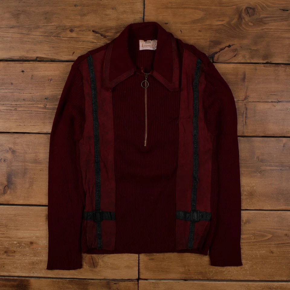 Vintage Campus 1/4 Zip Jumper Sweater L 60s USA Made Suede Patch Womens V-Neck - Image 1 of 4