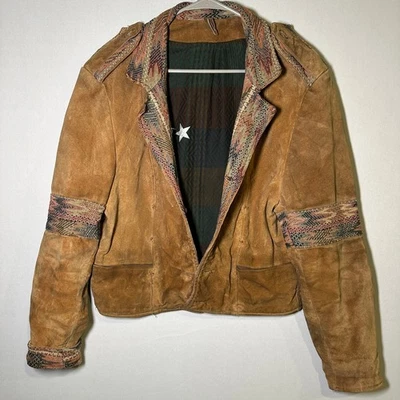 Chaqueta de cuero gamuza vintage años 80 Southwest tapiz ribete jacquard forro concho Foto 1 de 4