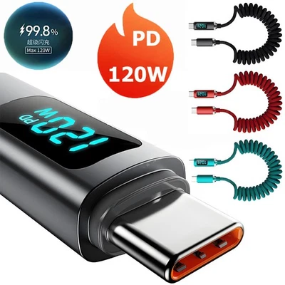 Fast Charging Cable Spiral Type C Charger Charging Coiled With Digital Display - Image 1 of 4