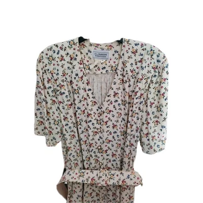 Винтажный цветочный комбинезон жемчуг кнопки карманы кремовый подпоясанный короткий рукав XL *читать - Изображение 1 из 4