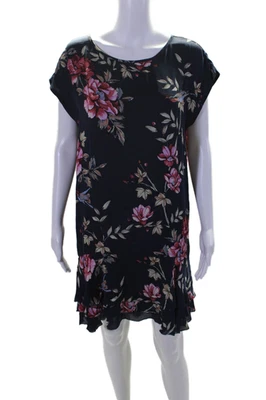 Vestido Joie Para Mujer Seda Floral Cuello Redondo Espalda Abotonada Dobladillo Peplum Azul Marino Talla M Foto 1 de 4
