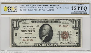 1929 Milwaukee Wisconsin $10 National Banknote PCGS VF 25 PPQ - Picture 1 of 2