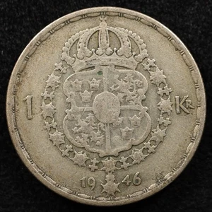 Schweden 1 Krone 1946, Münze, Silber, Inv#I073 - Bild 1 von 2