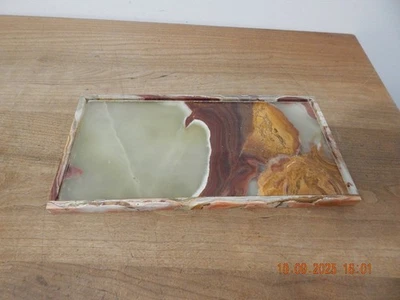 Bandeja rectangular de ónix con bandas VERDE MARRÓN 12"x6" Foto 1 de 3