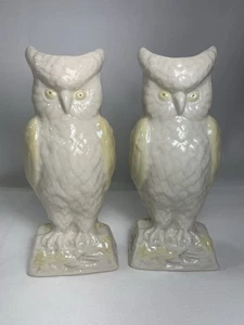 2 VINTAGE BELLEEK LUSTRE OWL CREAM PALE YELLOW VASE Gold MARK 8.5" IRELAND - Picture 1 of 13