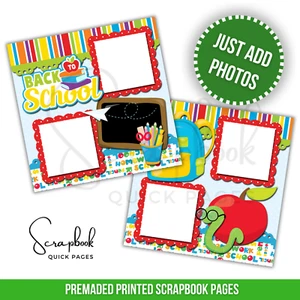 Back To School Scrapbook Boy Girl 2 PRINTED Premade Scrapbook Quick Pages 104 - Picture 1 of 2