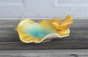 Yellow Bird on Yellow Blue Lily Pad Ashtray Trinket Dish Royal Copley Pottery - Picture 1 of 5
