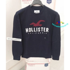 SUDADERA HOLLISTER APLIQUES LOGO CUELLO REDONDO AZUL MARINO HOMBRE TALLA MEDIANA - Imagen 1 de 8