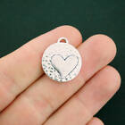 5 Heart Pendant Charms Antique Silver Tone 2 Sided  - Sc1292 New2