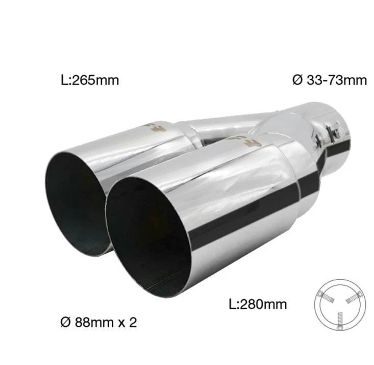 Terminale scarico universale inox doppio disassato 33-73mm TRX/107