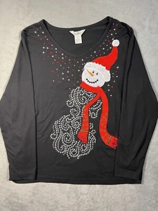 Sophia Jayne Mujer 1X Top Navidad Manga Larga Camiseta Muñeco de Nieve Cuello en V - Imagen 1 de 7