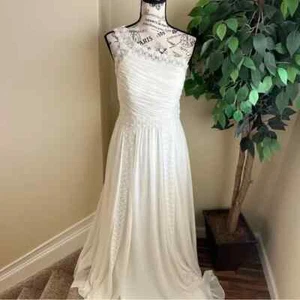 Forever Yours One Shoulder Whimsical Lace Wedding Gown White Sz 6 - Picture 1 of 16