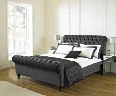 BED CRAFT SCROLL VELVET SLEIGH BED | All Sizes available-5 Star - Image 1 of 4