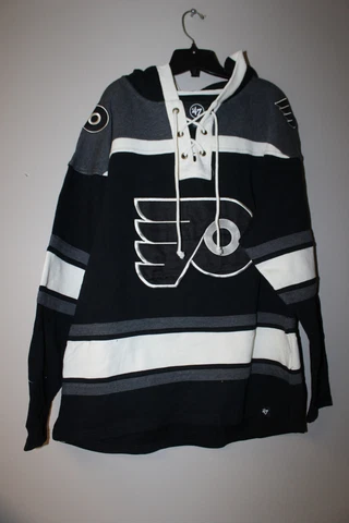 New NHL Philadelphia Flyers old time jersey style mid weight cotton hoody men L Cover